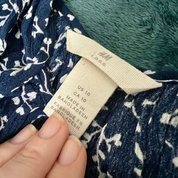 H&M Midi Dress Navy Blue with White Floral Pattern - Picture 2 of 6